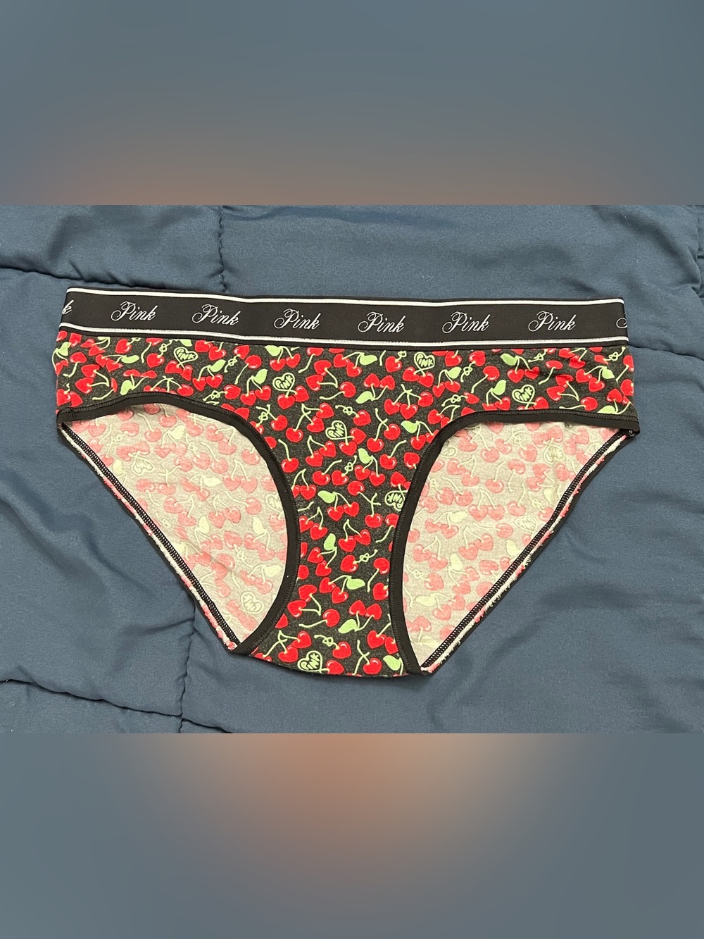 Retired Victoria's Secret PINK black cherry logo band Hiphugger panties Medium - Picture 3 of 4